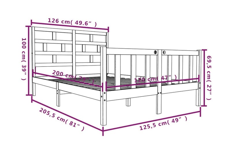 Sängram vit massivt furu 120x200 cm enkelsäng - Vit - Möbler - Sovrum - Sängram & sängstomme