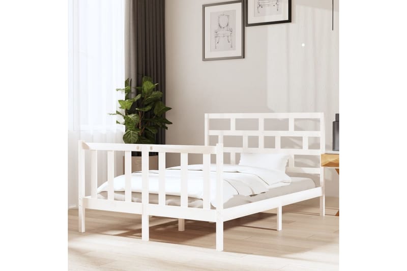 Sängram vit massivt furu 135x190 cm 4FT6 - Vit - Möbler - Sovrum - Sängram & sängstomme
