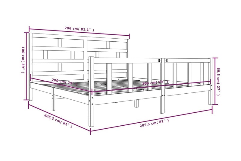 Sängram vit massivt furu 200x200 cm - Vit - Möbler - Sovrum - Sängram & sängstomme