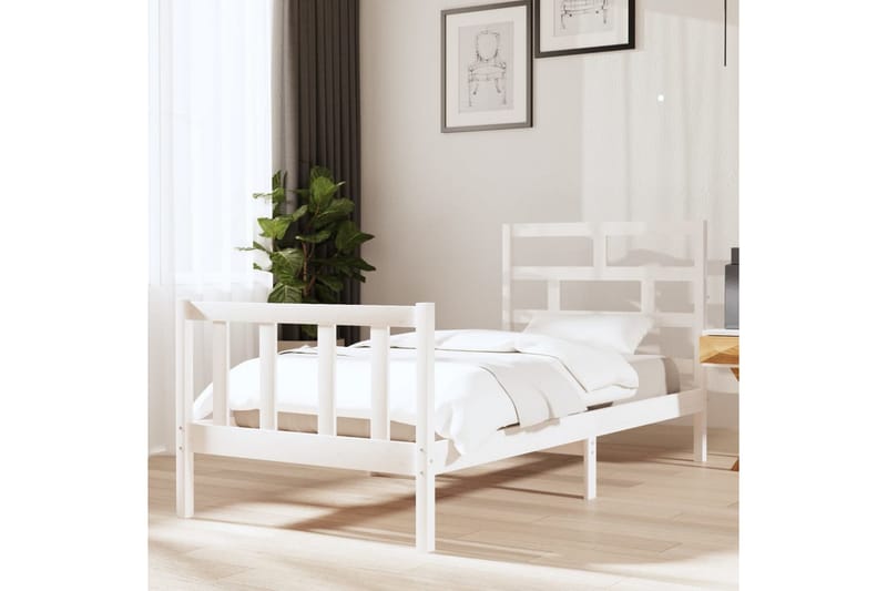 Sängram vit massivt furu 90x200 cm - Vit - Möbler - Sovrum - Sängram & sängstomme