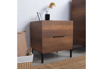 Serene Sängbord 55 cm med Trä- och Valnötsutseende, Förvaring med Lådor - Valnötsbrun - Möbler - Sovrum - Sängbord