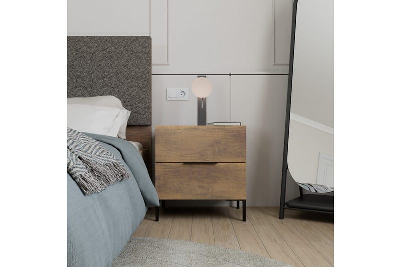 Serene Sängbord 55 cm med Trä- och Valnötsutseende, Förvaring med Lådor - Valnötsbrun - Möbler - Sovrum - Sängbord