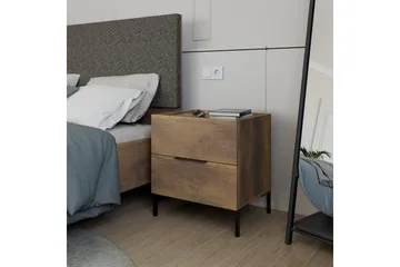 Serene Sängbord 55 cm med Trä- och Valnötsutseende, Förvaring med Lådor - Valnötsbrun - Möbler - Sovrum - Sängbord