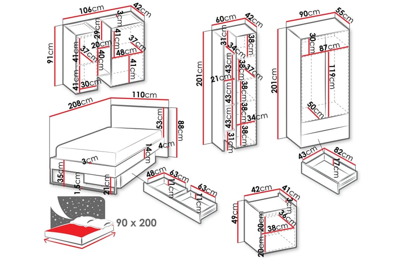 Sigmana Möbelset För Sovrum - Ljusgrå/Beige - Möbler - Sovrum - Möbelset för sovrum
