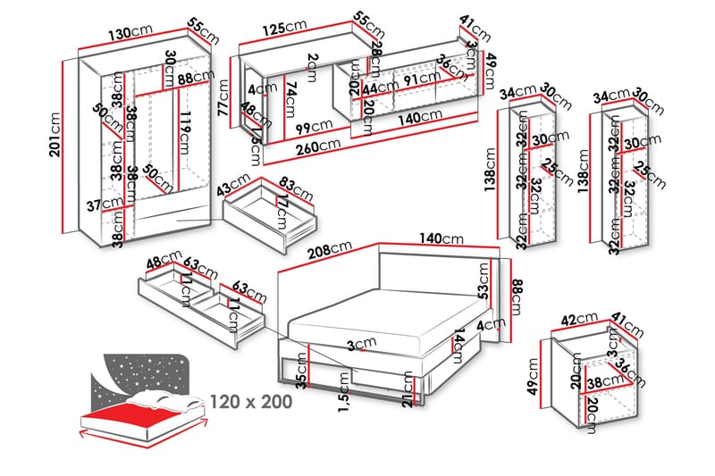 Sigmana Möbelset För Sovrum - Ljusgrå/Brun/Beige - Möbler - Sovrum - Möbelset för sovrum
