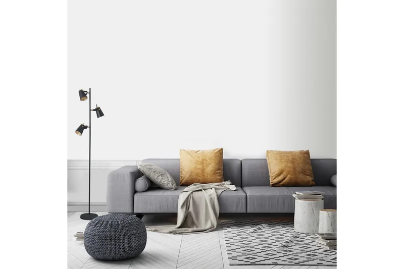 Edward Golvlampa 3L E14 mattsvart/ guld - Svart/Guld - Möbler - Sovrum - Sovrumslampa