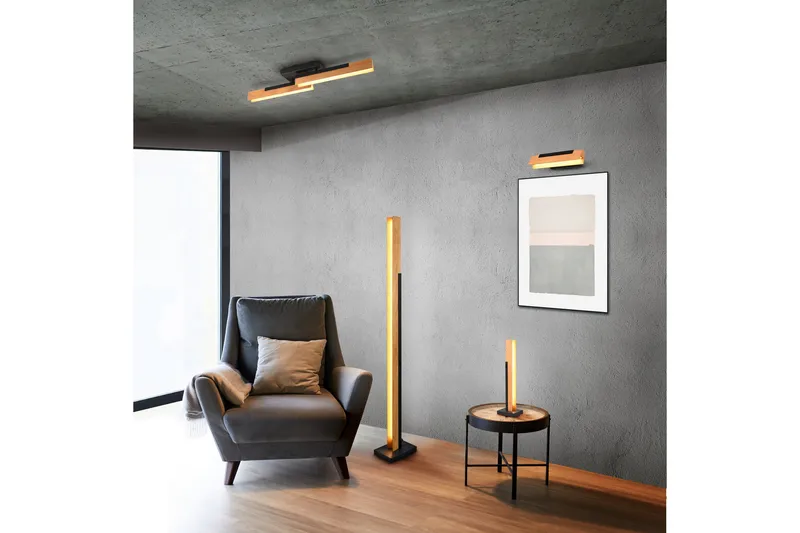 Kerala LED Golvlampa mattsvart/ trä - Matt Svart/Trä - Möbler - Sovrum - Sovrumslampa