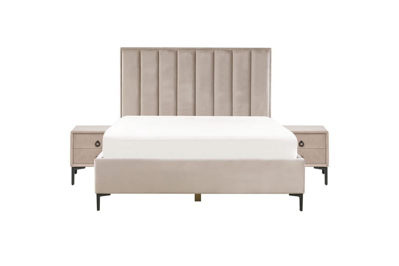 Sovrumsset Sezanne Beige/grå/svart, 160x200 cm, Sammet - Beige/grå/svart, 160x200 cm, Sammet - Möbler - Sovrum - Möbelset för sovrum