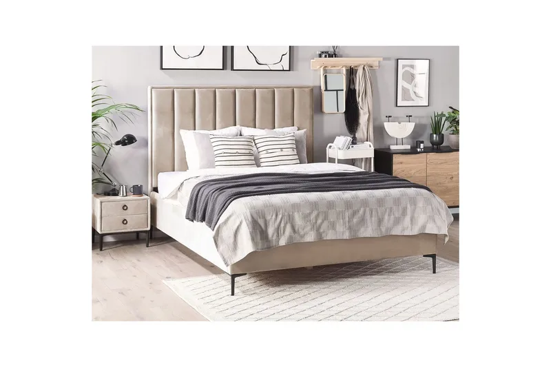 Sovrumsset Sezanne Beige/grå/svart, 160x200 cm, Sammet - Beige/grå/svart, 160x200 cm, Sammet - Möbler - Sovrum - Möbelset för sovrum