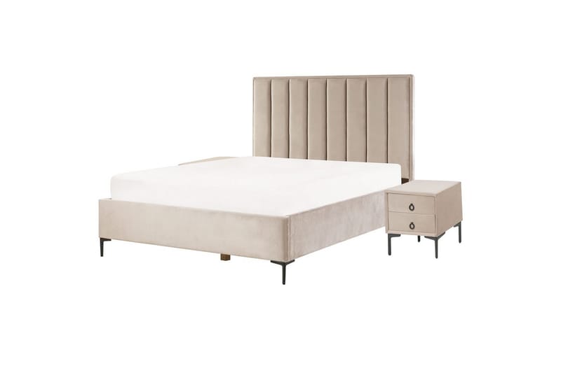 Sovrumsset Sezanne Beige/grå/svart, 160x200 cm, Sammet - Beige/grå/svart, 160x200 cm, Sammet - Möbler - Sovrum - Möbelset för sovrum