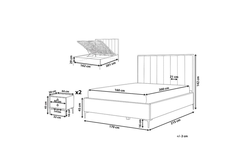 Sovrumsset Sezanne Beige/grå/svart, 160x200 cm, Sammet - Beige/grå/svart, 160x200 cm, Sammet - Möbler - Sovrum - Möbelset för sovrum