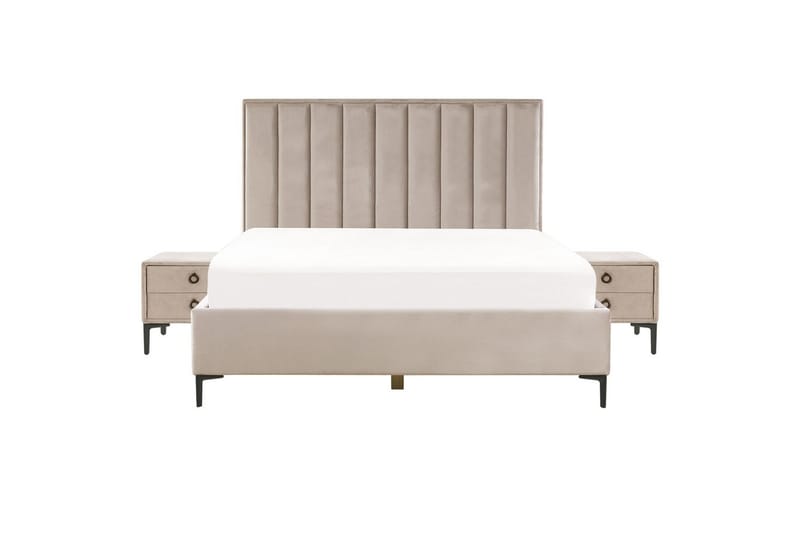 Sovrumsset Sezanne Beige/grå/svart, 180x200 cm, Sammet - Beige/grå/svart, 180x200 cm, Sammet - Möbler - Sovrum - Möbelset för sovrum