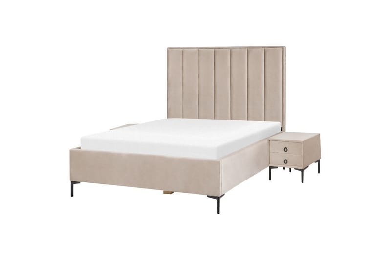 Sovrumsset Sezanne Grå/Beige/Svart, 140x200 cm, Sammet - Grå/Beige/Svart, 140x200 cm, Sammet - Möbler - Sovrum - Möbelset för sovrum