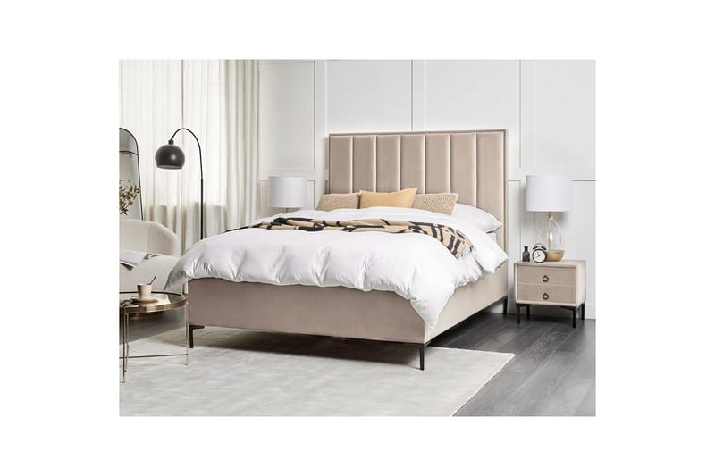 Sovrumsset Sezanne Grå/Beige/Svart, 140x200 cm, Sammet - Grå/Beige/Svart, 140x200 cm, Sammet - Möbler - Sovrum - Möbelset för sovrum