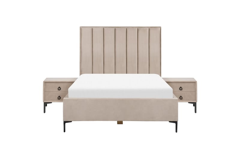 Sovrumsset Sezanne Grå/Beige/Svart, 140x200 cm, Sammet - Grå/Beige/Svart, 140x200 cm, Sammet - Möbler - Sovrum - Möbelset för sovrum
