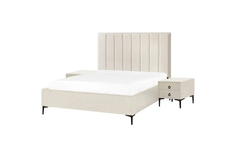 Sovrumsset Sezanne Vit/Svart, 160x200 cm, Bouclé - Vit/Svart, 160x200 cm, Bouclé - Möbler - Sovrum - Möbelset för sovrum