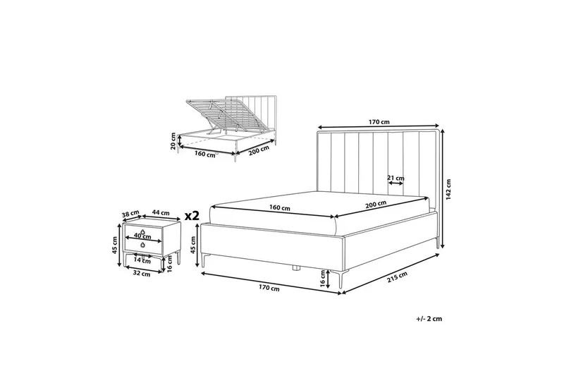 Sovrumsset Sezanne Vit/Svart, 160x200 cm, Bouclé - Vit/Svart, 160x200 cm, Bouclé - Möbler - Sovrum - Möbelset för sovrum