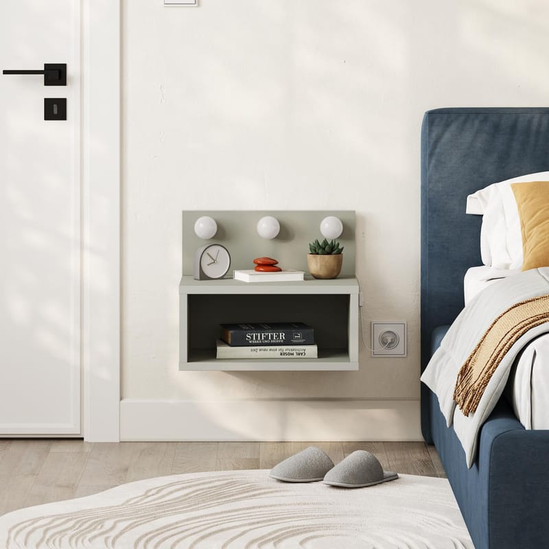 Sumira Vägghängt Sängbord 40 cm, Förvaring med Hylla och LED-belysning - Grön - Möbler - Sovrum - Sängbord