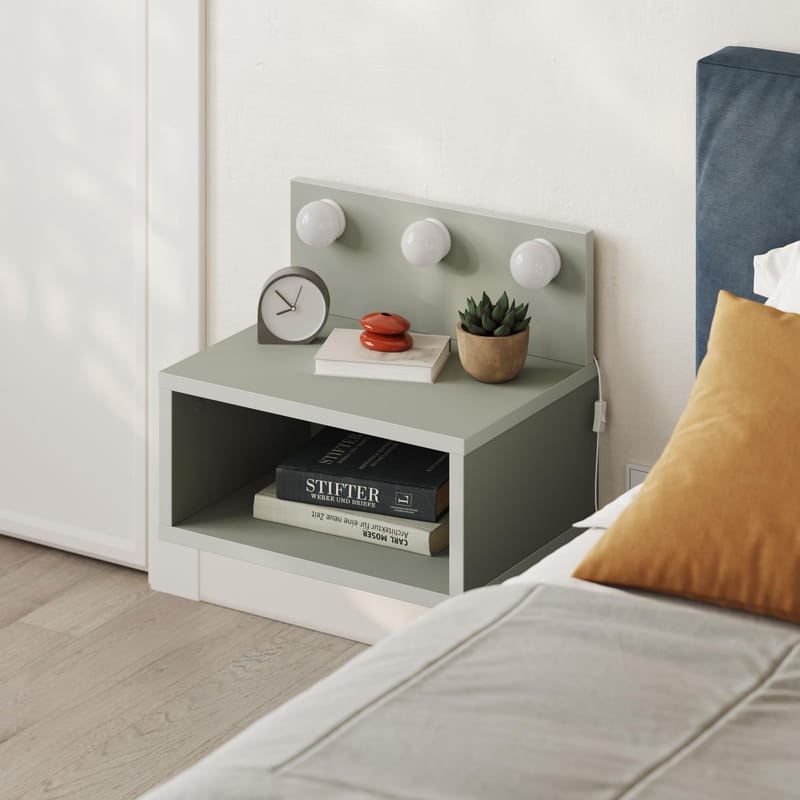Sumira Vägghängt Sängbord 40 cm, Förvaring med Hylla och LED-belysning - Grön - Möbler - Sovrum - Sängbord