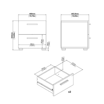 Suntia Nattduksbord med 2 lådor 40x40x42 cm - Möbler - Sovrum - Sängbord