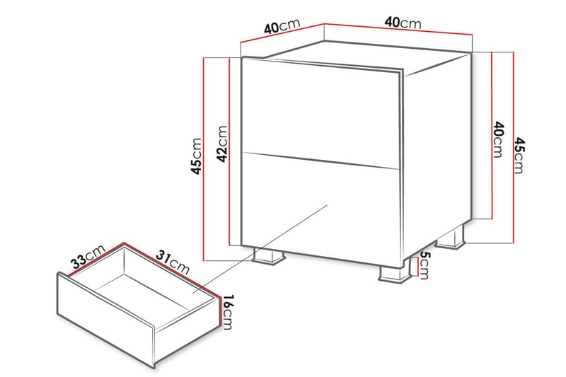 TRACEY Sängbord 40 cm med Förvaring Svart - Svart - Sängbord - Bord