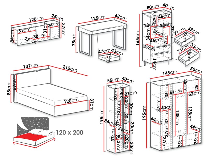 Travic Möbelset för Sovrum - Möbler - Sovrum - Möbelset för sovrum