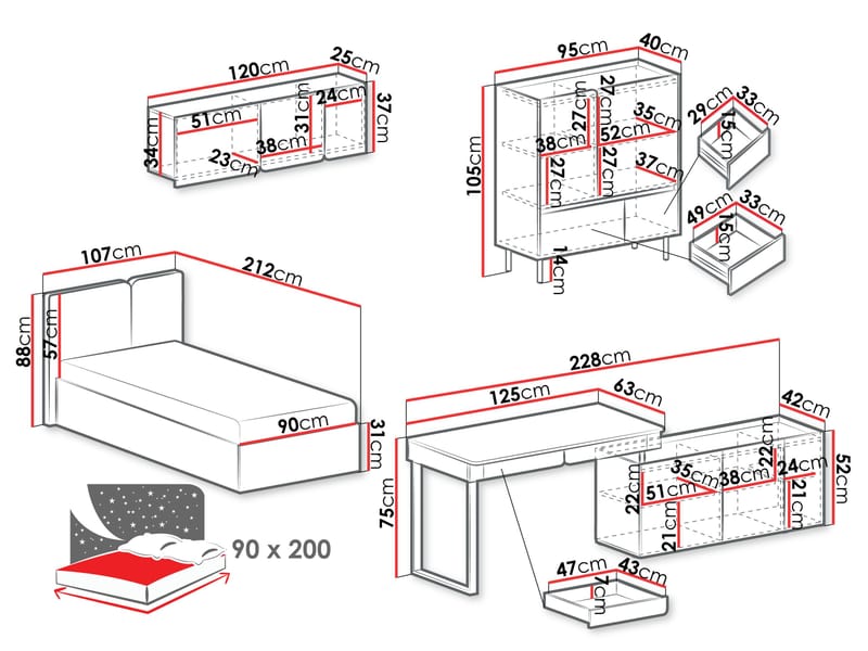 Travic Möbelset för Sovrum - Möbler - Sovrum - Möbelset för sovrum