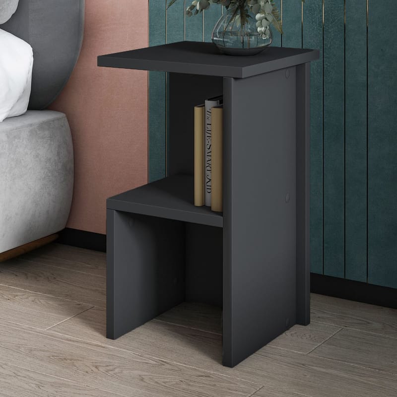 Tunel Sängbord 30 cm, Förvaring med Hylla - Antracit - Möbler - Sovrum - Sängbord
