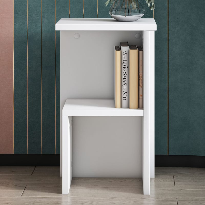 Tunel Sängbord 30 cm, Förvaring med Hylla - Vit - Möbler - Sovrum - Sängbord