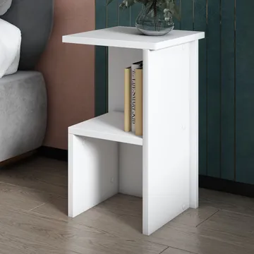 Tunel Sängbord 30 cm, Förvaring med Hylla - Vit - Möbler - Sovrum - Sängbord