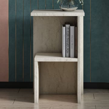 Tunel Sängbord 30 cm med Travertinutseende, Förvaring med Hylla - Beige - Möbler - Sovrum - Sängbord
