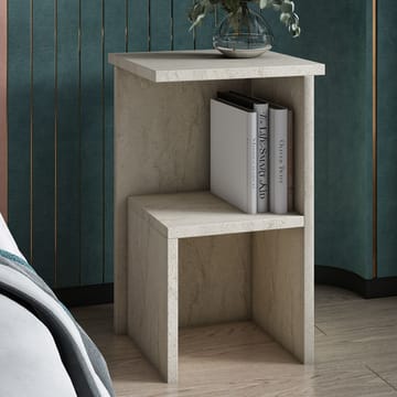 Tunel Sängbord 30 cm med Travertinutseende, Förvaring med Hylla - Beige - Möbler - Sovrum - Sängbord