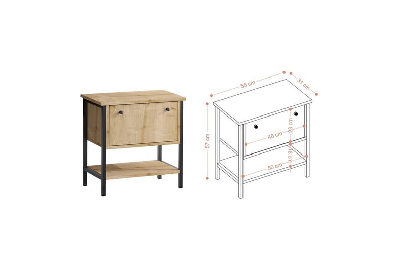 Valery Sängbord 55 cm - Ek/Svart - Möbler - Sovrum - Sängbord