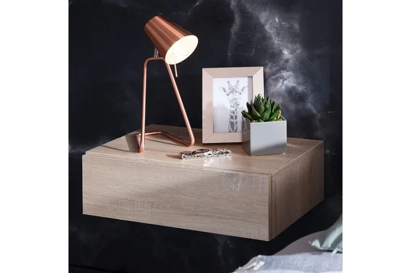 Wohnling Vägghängt Sängbord i Ekutseende med Låda 30 cm - Beige - Möbler - Sovrum - Sängbord