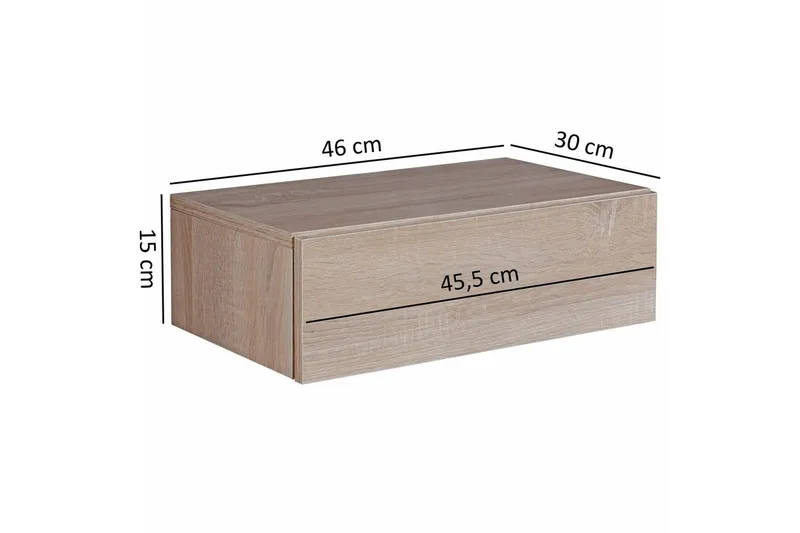 Wohnling Vägghängt Sängbord i Ekutseende med Låda 30 cm - Beige - Möbler - Sovrum - Sängbord