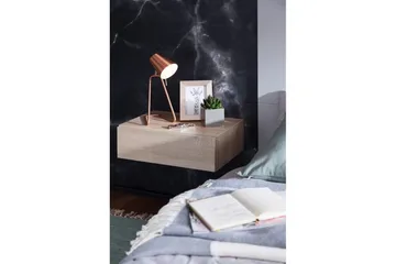 Wohnling Vägghängt Sängbord i Ekutseende med Låda 30 cm - Beige - Möbler - Sovrum - Sängbord