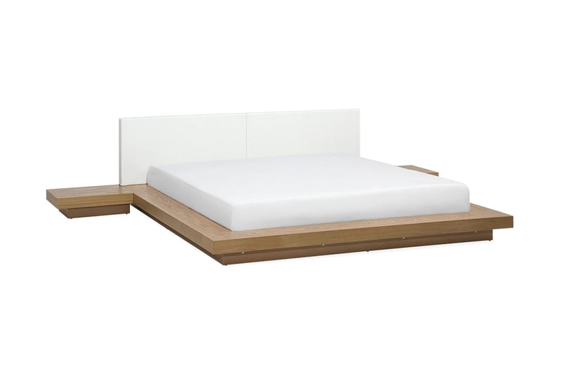 Zen Komplett Sängpaket – Dubbelsäng 160x200 cm i Trä med Sänggavel + Bäddmadrass, Vit