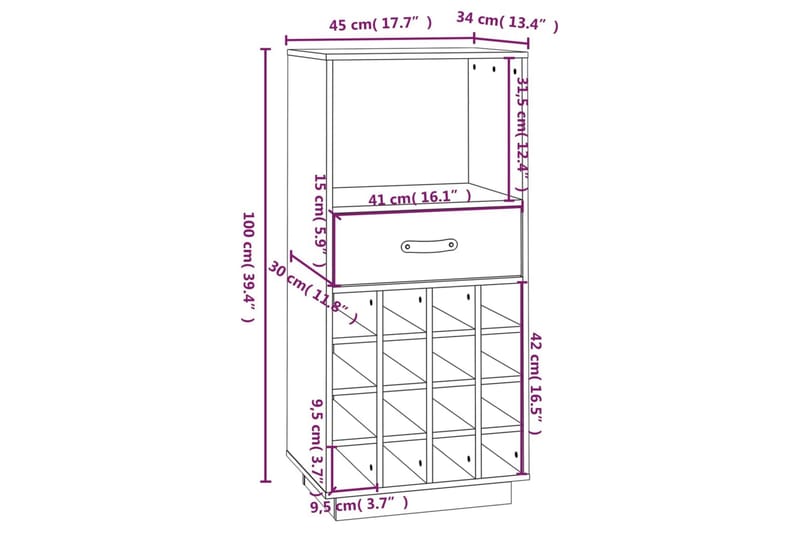 beBasic Vinskåp 45x34x100 cm massiv furu - Vinkyl & vinlagringsskåp