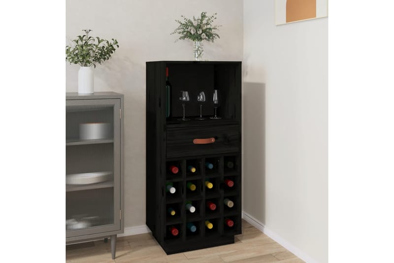 beBasic Vinskåp svart 45x34x100 cm massiv furu - Möbler - Spelrum - Dryckeskylar - Vinkyl & vinlagringsskåp