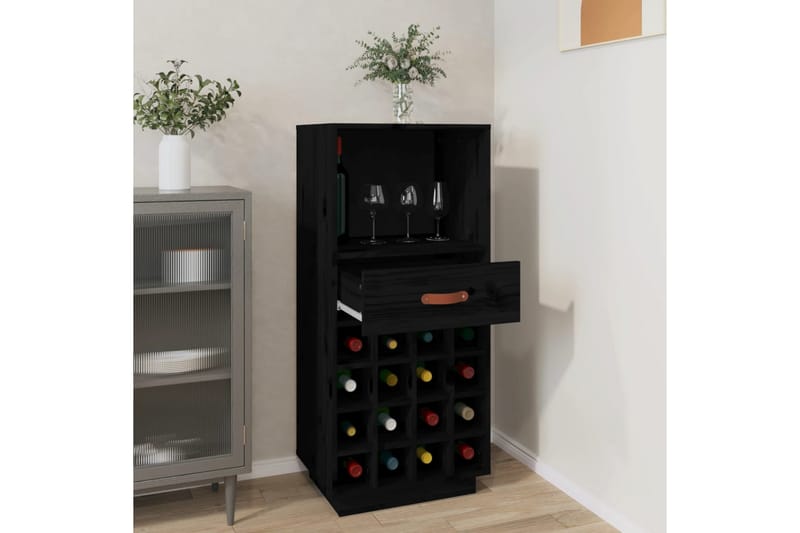 beBasic Vinskåp svart 45x34x100 cm massiv furu - Möbler - Spelrum - Dryckeskylar - Vinkyl & vinlagringsskåp