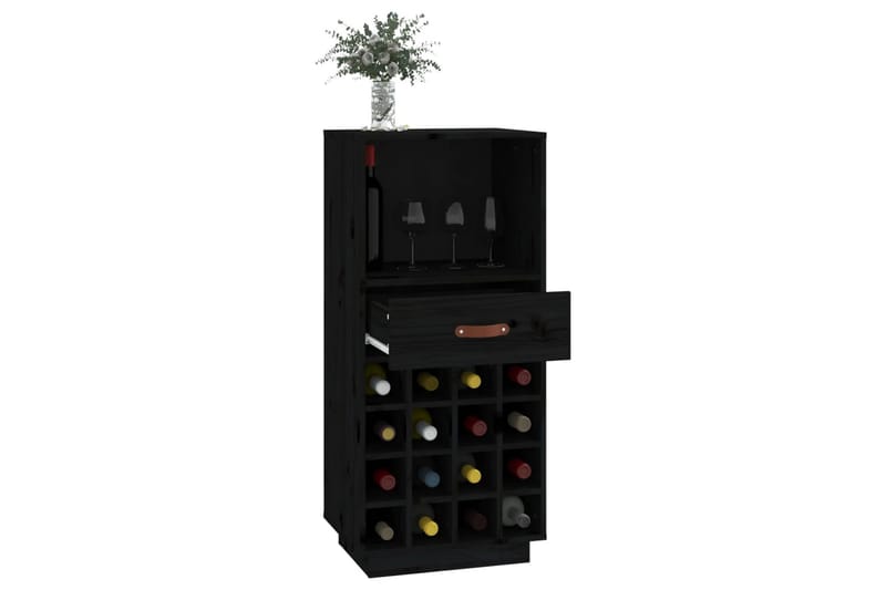 beBasic Vinskåp svart 45x34x100 cm massiv furu - Möbler - Spelrum - Dryckeskylar - Vinkyl & vinlagringsskåp