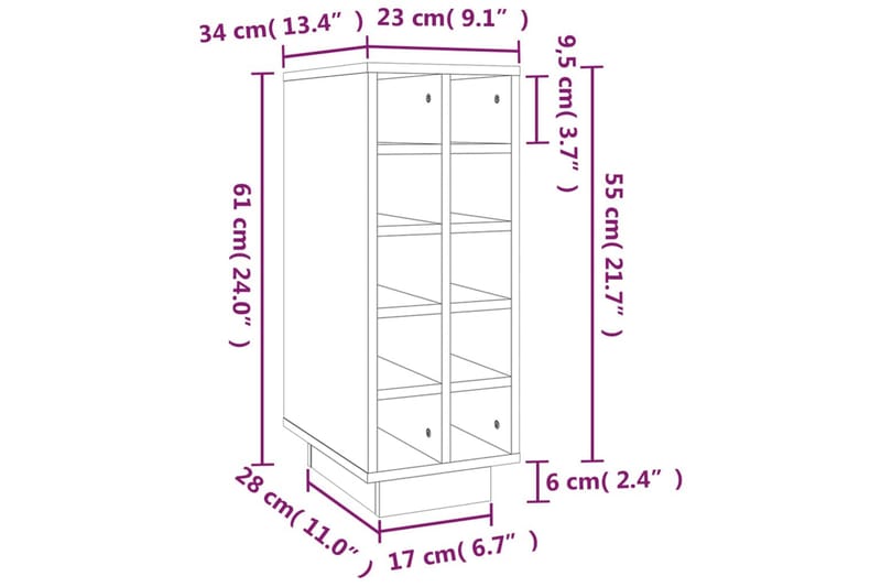 beBasic Vinskåp vit 23x34x61 cm massiv furu - Möbler - Spelrum - Dryckeskylar - Vinkyl & vinlagringsskåp