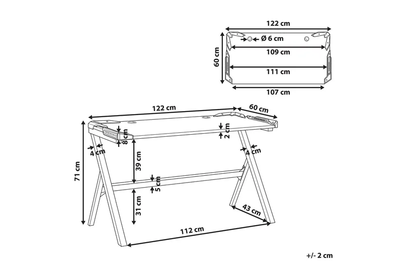 Danvers Gamingbord 120 cm med LED-belysning - Svart/Grå - Möbler - Spelrum - Gamingbord & datorbord