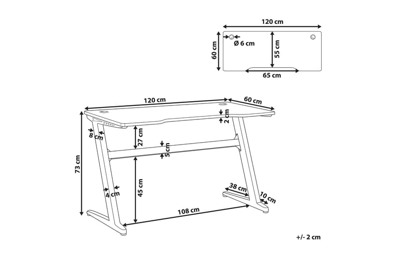 Darfur Gamingbord 120 cm med LED-belysning - Grå/Svart - Möbler - Spelrum - Gamingbord & datorbord
