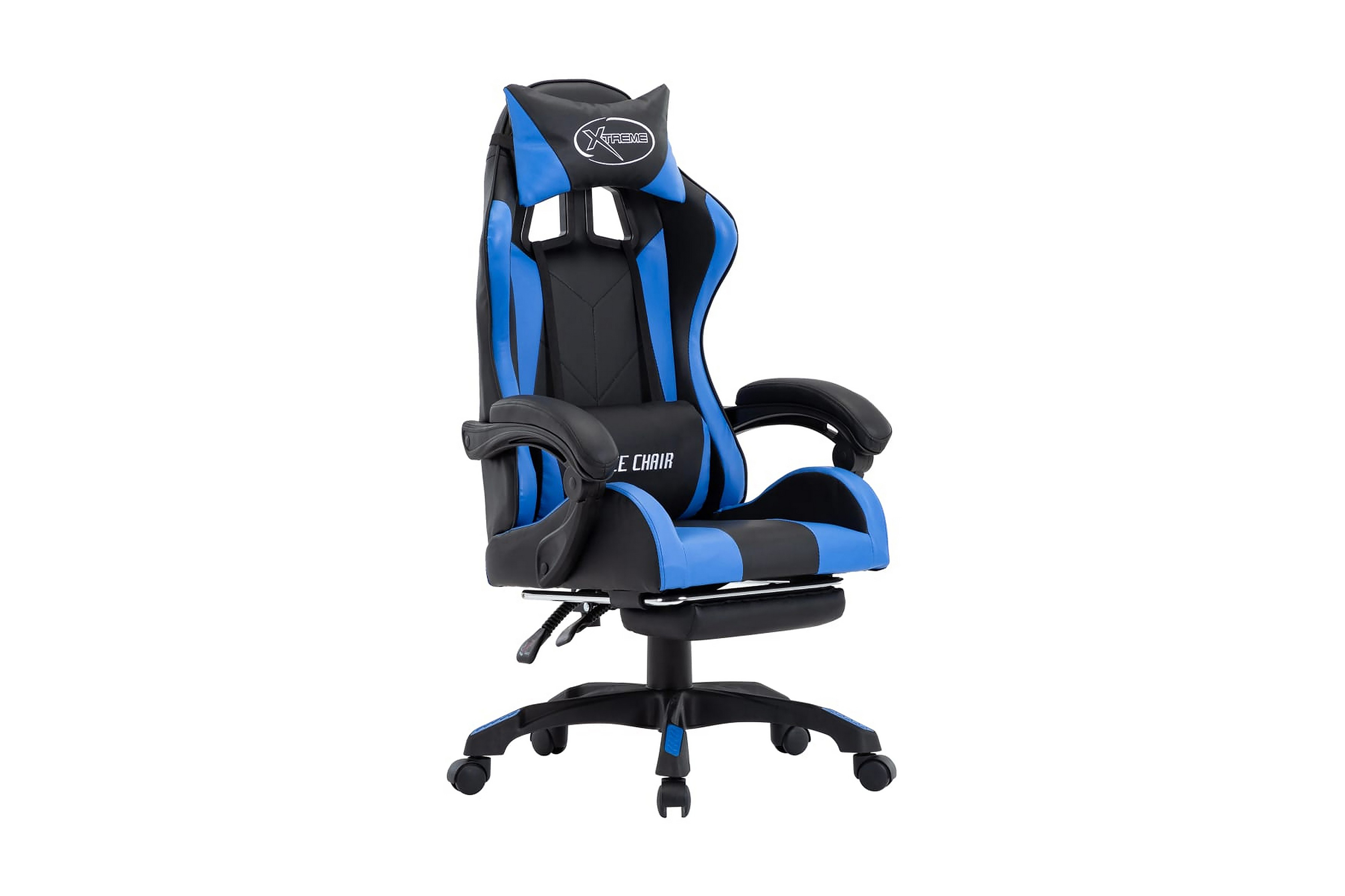 Gamingstol med fotstöd blå och svart konstläder – Blå