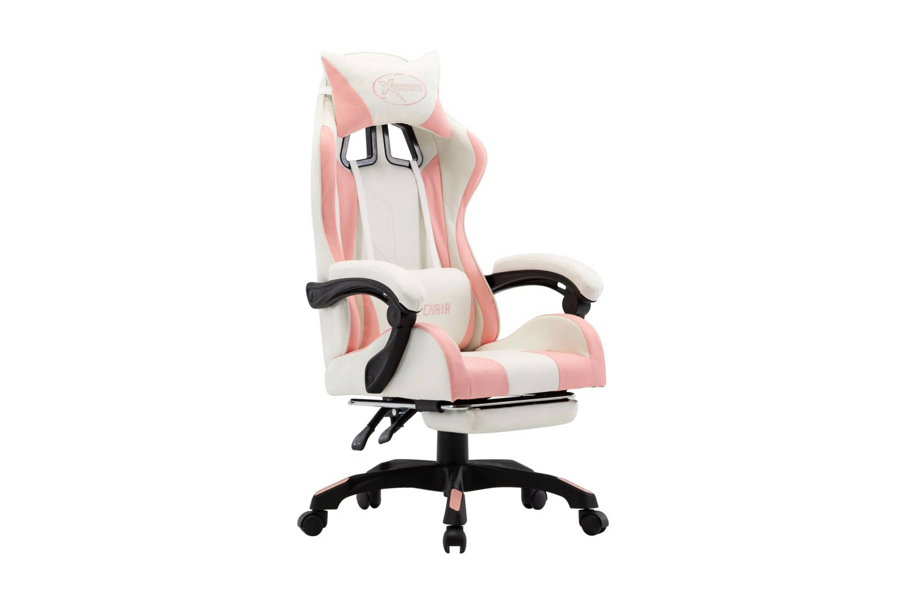 Gamingstol med fotstöd rosa och vit konstläder – Rosa
