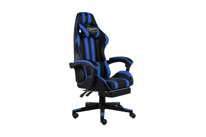 Gamingstol med fotstöd svart och blå konstläder - Gamingstol