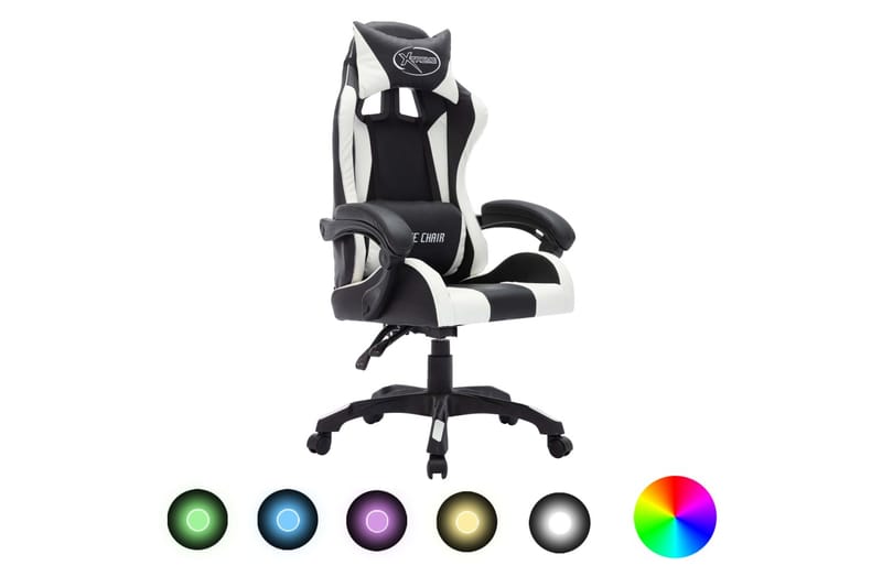 Gamingstol med RGB LED-lampor vit och svart konstläder - Flerfärgad - Gamingstol