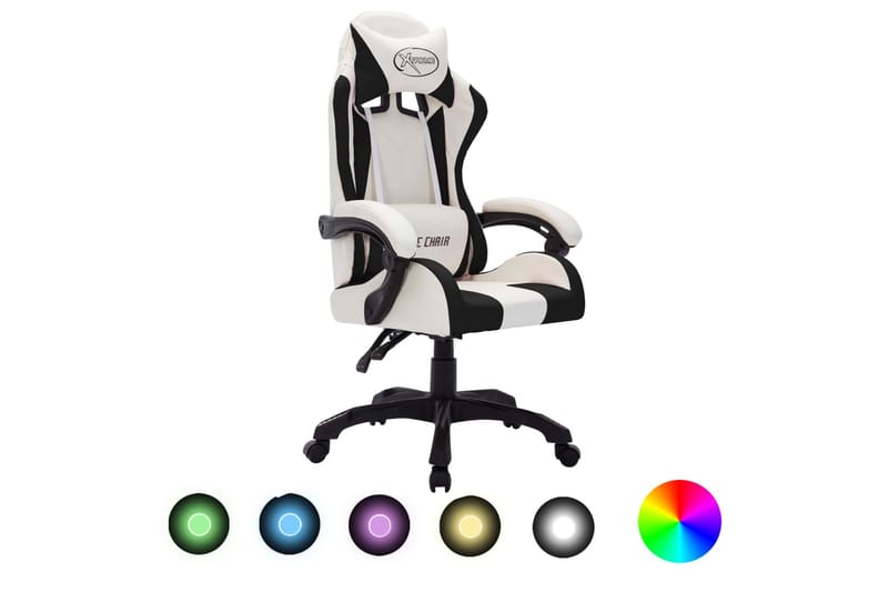 Gamingstol med RGB LED-lampor vit och svart konstläder - Flerfärgad - Möbler - Spelrum - Gamingstol