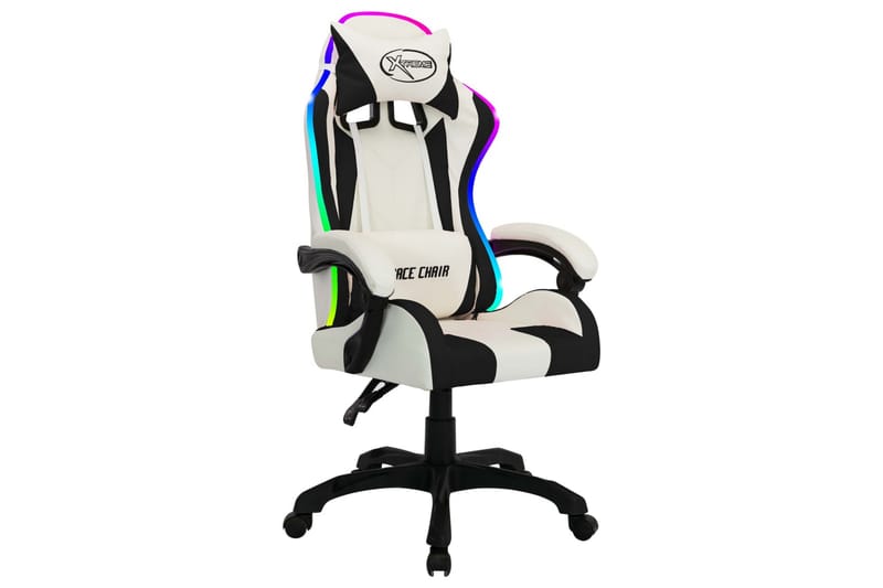 Gamingstol med RGB LED-lampor vit och svart konstläder - Flerfärgad - Möbler - Spelrum - Gamingstol